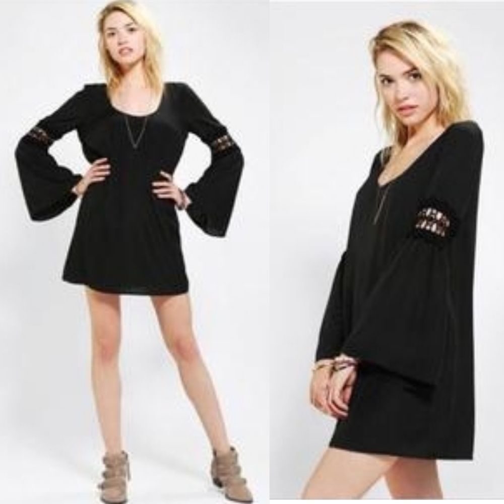 Ninas x Stone Cold Fox|Black Bell Sleeve Mini Dress, SMALL